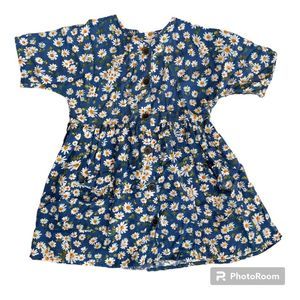 Zara Kids Short Sleeve Button Down Floral Daisy Blue Dress 7 / 122 *